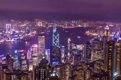 现代城市香港太平山黄昏夜景