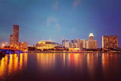 老式复古效果过滤了新加坡城市景观天际线夜景的时髦风格形象新加坡城市景观